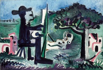 パブロ・ピカソ Painting - 風景の中の画家とモデル II 1963 年キュビズム パブロ・ピカソ